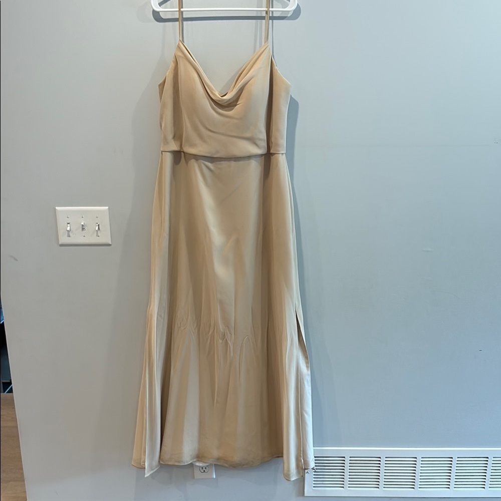 Revelry Tan Gold Cowl Neck Slip Dress for Weddings- worn once- needs cleaned